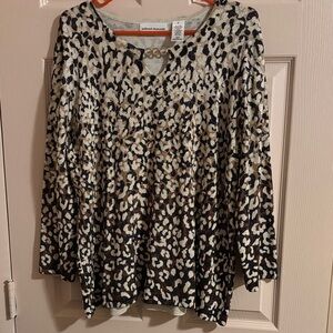 Alfred Dunner Women's Animal Print Blouse - Black and Cream